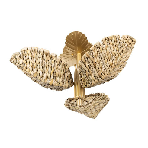 Varaluz Banana Leaf 3 Light Semi Flush French Gol Natural Seagrass in French Gold/Natural Seagrass Finish Model: 901S03FGN