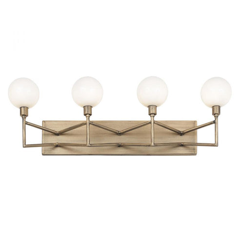 Varaluz Bodie 4 Light Bath With Glossy Opal White Glass in Havana Gold Model: 314B04HG