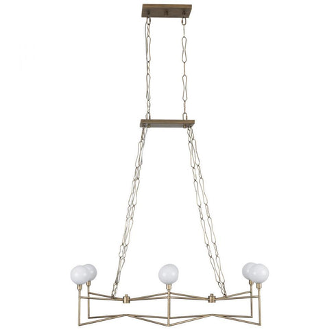 Varaluz Bodie 6 Light Linear Pendant With Glossy Opal White Glass in Havana Gold Model: 314N06HG