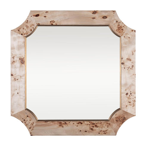 Varaluz Farra 36x36 Wall Mirror Poplar Bur Weathered Brass in Poplar Burl/Weathered Brass Finish Model: 449MI36B