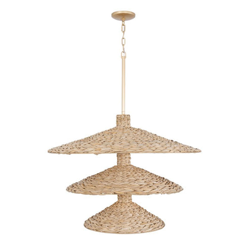 Varaluz Hilton Head 15 Light 3 Tier Pendant French Gol Natural Seagrass in French Gold/Natural Seagrass Finish Model: 502P15FGN