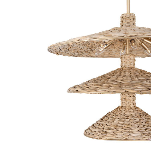 Varaluz Hilton Head 15 Light 3 Tier Pendant French Gol Natural Seagrass in French Gold/Natural Seagrass Finish Model: 502P15FGN