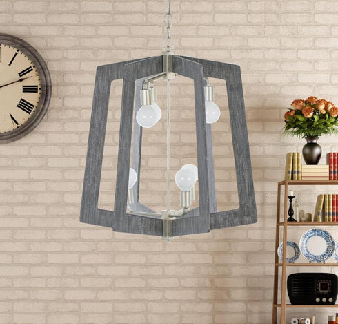 Varaluz Lofty 6 Light 2 Tier Foyer Chandelier Silverad Gray Wood in Steel Finish Model: 268F06SOG