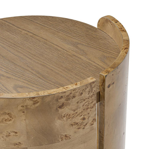 Varaluz McKinney Side Table Mushroom Oa Mappa Burl in Mushroom Oak/Mappa Burl Finish Model: 514TE20A