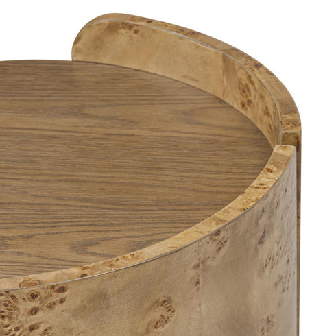 Varaluz McKinney Side Table Mushroom Oa Mappa Burl in Mushroom Oak/Mappa Burl Finish Model: 514TE20A