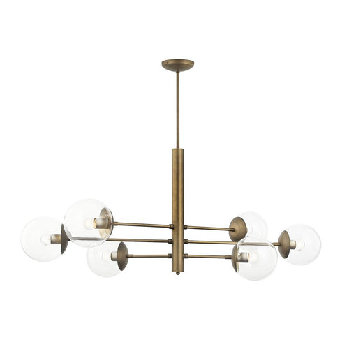 Varaluz Mid-Century Mid Century 6 Light Linear Pendant in Antique Brass Model: 612750