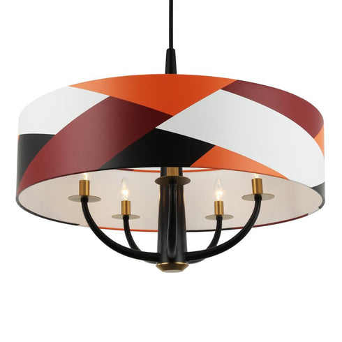Varaluz Patchwork 5 Light Pendant Blac Satin Bras Patchwork in Black/Satin Brass/Patchwork Finish Model: 501P05BLSB