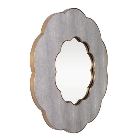 Varaluz Scallop 36 in Wall Mirror Gray Shagree Weathered Brass in Gray Shagreen/Weathered Brass Finish Model: 453MI36A