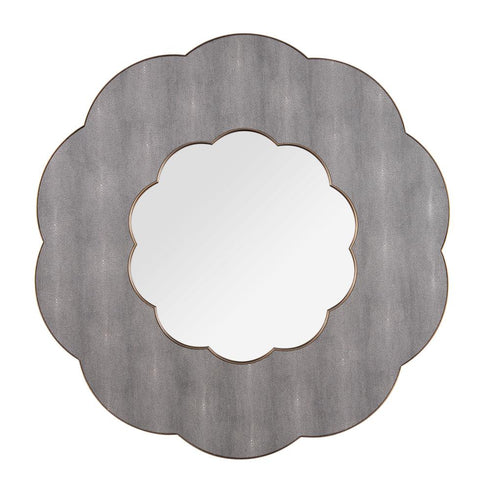 Varaluz Scallop 54 in Wall Mirror Gray Shagree Weathered Brass in Gray Shagreen/Weathered Brass Finish Model: 453MI54A