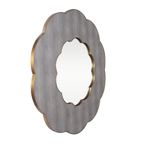 Varaluz Scallop 54 in Wall Mirror Gray Shagree Weathered Brass in Gray Shagreen/Weathered Brass Finish Model: 453MI54A