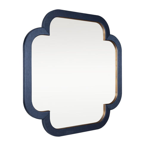 Varaluz Swiss 36x36 Wall Mirror Dark Blue Grassclot Weathered Brass in Dark Blue Grasscloth/Weathered Brass Finish Model: 455MI36A