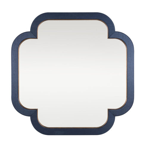 Varaluz Swiss 50x50 Wall Mirror Dark Blue Grassclot Weathered Brass in Dark Blue Grasscloth/Weathered Brass Finish Model: 455MI50A