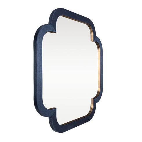 Varaluz Swiss 50x50 Wall Mirror Dark Blue Grassclot Weathered Brass in Dark Blue Grasscloth/Weathered Brass Finish Model: 455MI50A