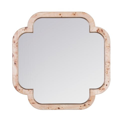 Varaluz Swiss 50x50 Wall Mirror Poplar Bur Weathered Brass in Poplar Burl/Weathered Brass Finish Model: 455MI50B