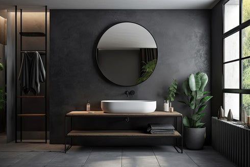 Varaluz Tablet 50 in Round Wall Mirror in Black Model: 458MI50BL