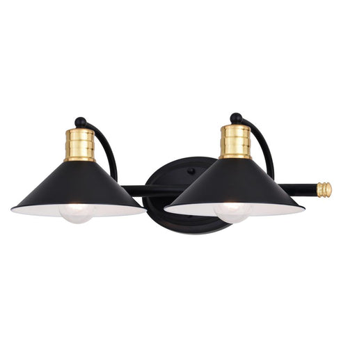 Vaxcel Akron 2 Light Vanity in Matte Black and Natural Brass with Matte White Model: W0435