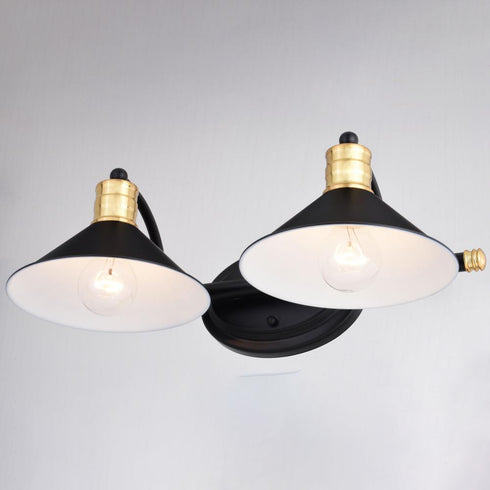 Vaxcel Akron 2 Light Vanity in Matte Black and Natural Brass with Matte White Model: W0435