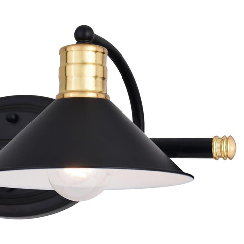 Vaxcel Akron 2 Light Vanity in Matte Black and Natural Brass with Matte White Model: W0435