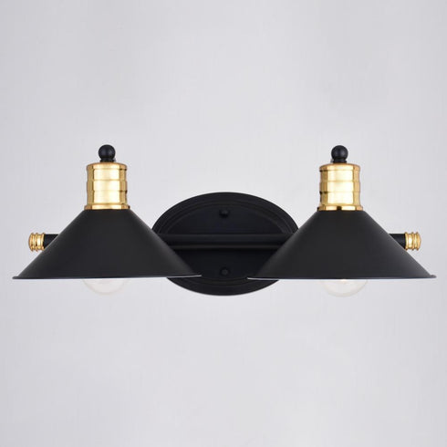 Vaxcel Akron 2 Light Vanity in Matte Black and Natural Brass with Matte White Model: W0435