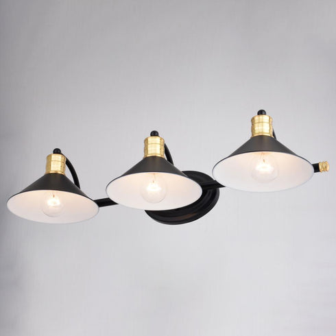 Vaxcel Akron 3 Light Vanity in Matte Black and Natural Brass with Matte White Model: W0436