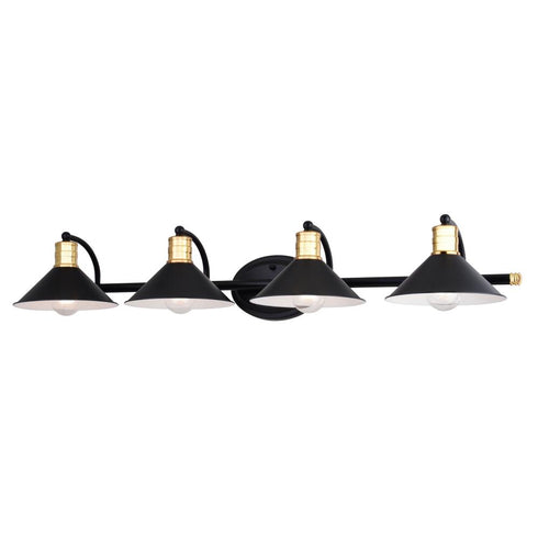 Vaxcel Akron 4 Light Vanity in Matte Black and Natural Brass with Matte White Model: W0437