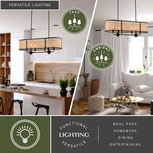 Vaxcel Berens 36 in. W 6 Light Linear Chandelier in Matte Black Model: H0308