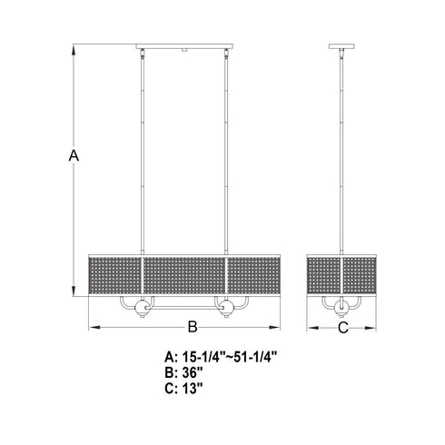 Vaxcel Berens 36 in. W 6 Light Linear Chandelier in Matte Black Model: H0308