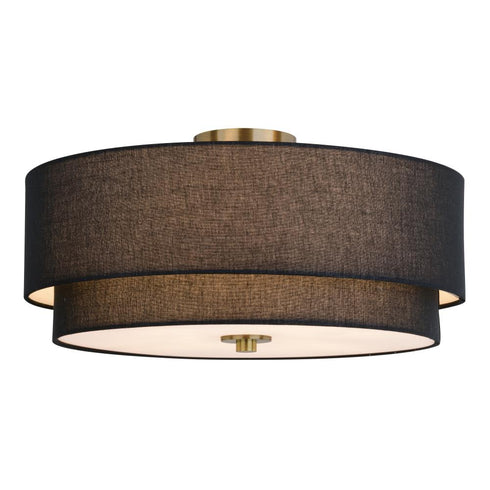 Vaxcel Burnaby 20.5 in. 4 Light Semi Flush in Matte Brass with Black Fabric Model: C0308