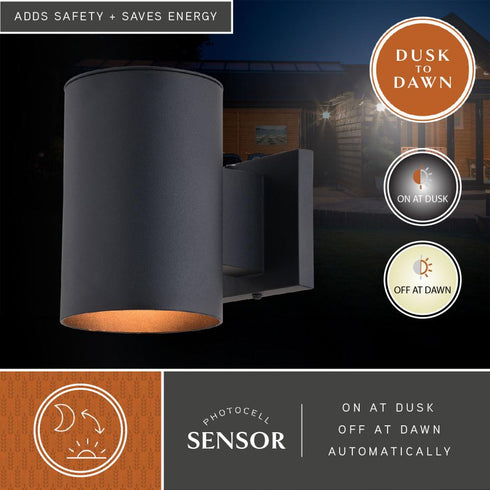 Vaxcel Chiasso 1 Light 7.25 in.H Dusk to Dawn Outdoor Wall Light in Textured Black Model: T0739