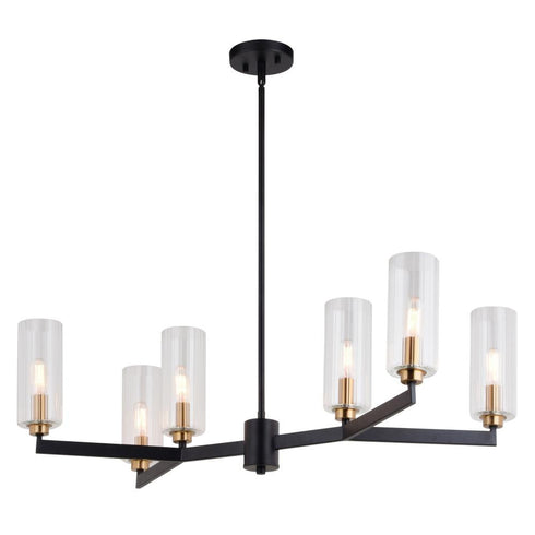 Vaxcel Claremont 31.25 in. W 6 Light Chandelier Matte Black with Autumn Brass in Matte Black and Autumn Brass Finish Model: H0300