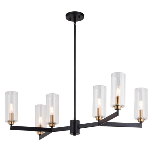Vaxcel Claremont 31.25 in. W 6 Light Chandelier Matte Black with Autumn Brass in Matte Black and Autumn Brass Finish Model: H0300
