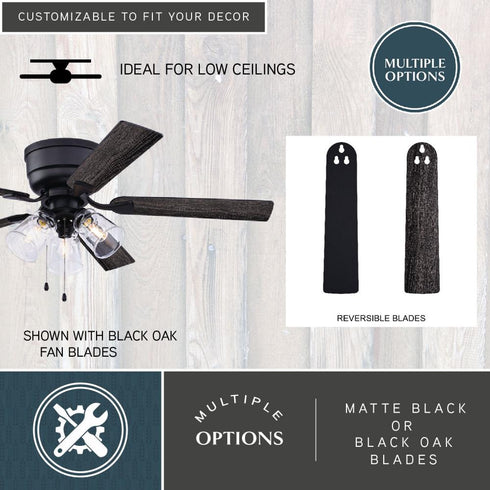 Vaxcel Cromwell 52 in. Ceiling Fan with Pull Chain and Remote in Matte Black Model: F0128
