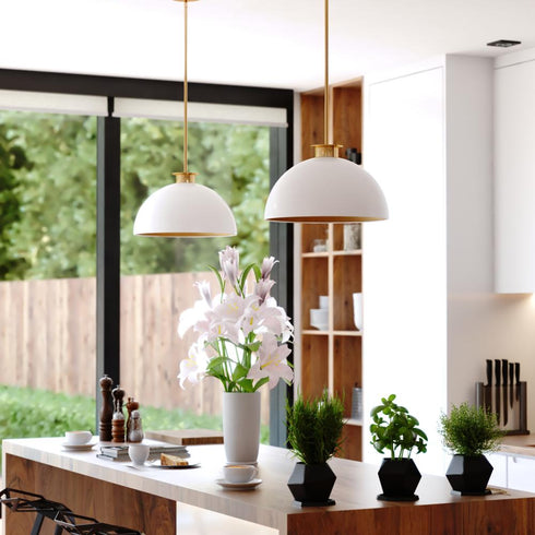 Vaxcel Devon 16 in. Pendant in Glossy White and Satin Brass Model: P0411