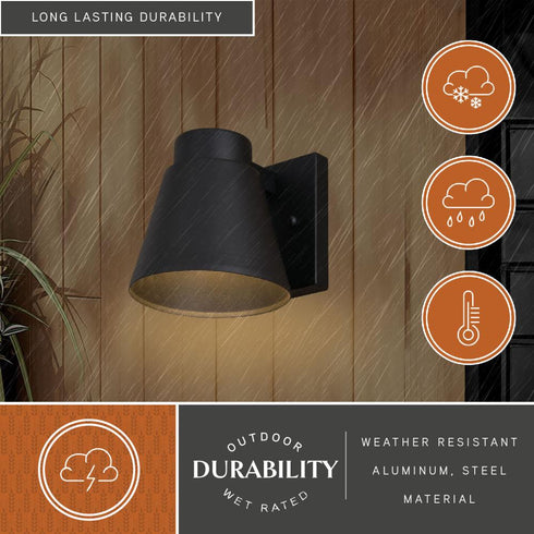 Vaxcel Evans 6 in. W LED Outdoor Wall Light in Textured Black Model: T0769