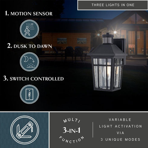 Vaxcel Garfield Park 12.25 in. H Outdoor Motion Sensor Wall Light in Textured Black Model: T0781