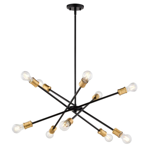 Vaxcel Gresham 34.25 in. W 10 Light Chandelier Antique Gold with Matte Black in Antique Gold and Matte Black Finish Model: H0301