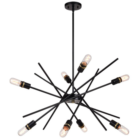 Vaxcel Halsted 29.25 in 8 Light Pendant in Black and Satin Brass Model: P0391