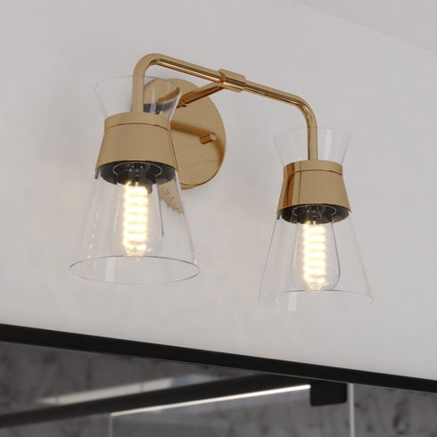 Vaxcel Harper 15 in. W 2 Light Vanity in Natural Brass Model: W0471