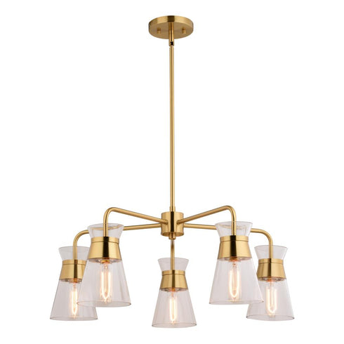 Vaxcel Harper 27 in. W 5 Light Chandelier in Natural Brass Model: H0294