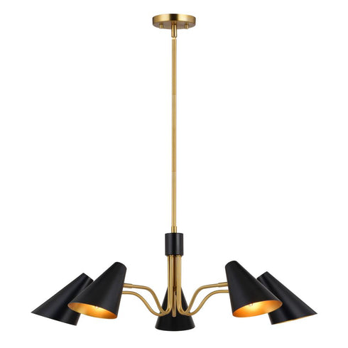 Vaxcel Pryce 30.75 in. 5 Light Chandelier in Matte Black and Satin Brass Model: H0279