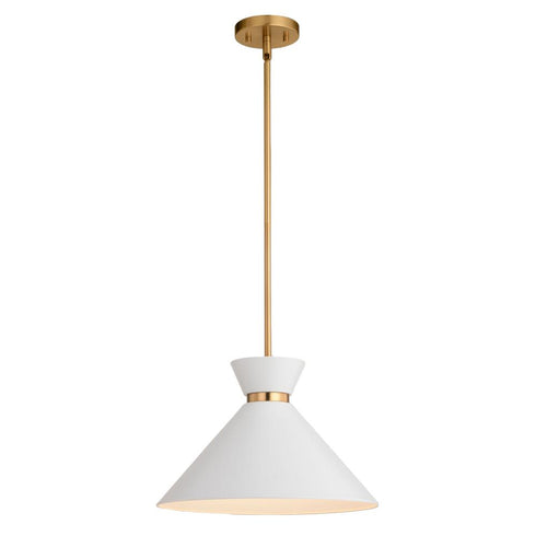 Vaxcel Racine 15 in 1 Light Pendant in Matte White and Natural Brass Model: P0399