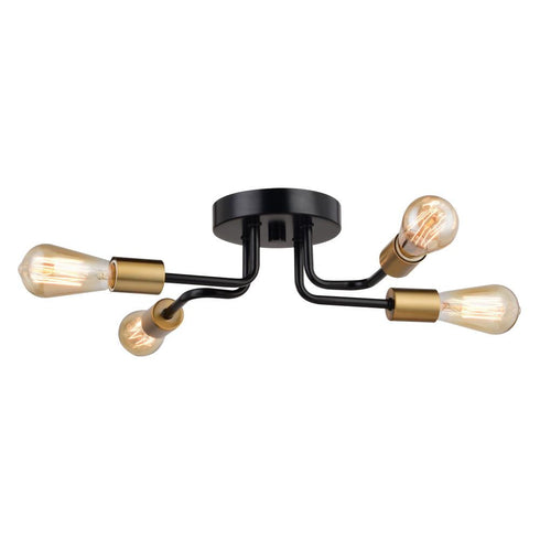Vaxcel Rhine 15.75 in. 4 Light Semi flush Mount Black and Natural Brass in Matte Black and Natural Brass Finish Model: C0302