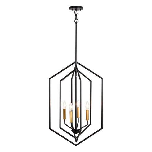 Vaxcel Riley 18 in. 4 Light Pendant in Black and Satin Brass Model: P0388