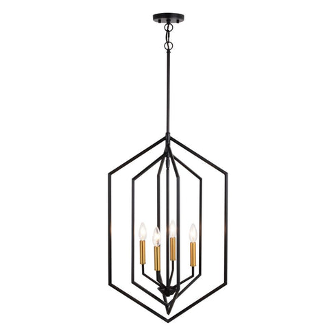 Vaxcel Riley 18 in. 4 Light Pendant in Black and Satin Brass Model: P0388