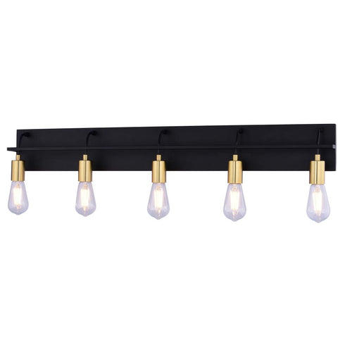 Vaxcel Seward Park 36 in. W 5 Light Vanity in Black and Satin Brass Model: W0504