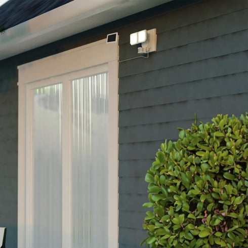 Vaxcel Solar Powered 10.25 in. 2 Light Solar LED Outdoor Motion Sensor Security Flood Light in White Model: T0722