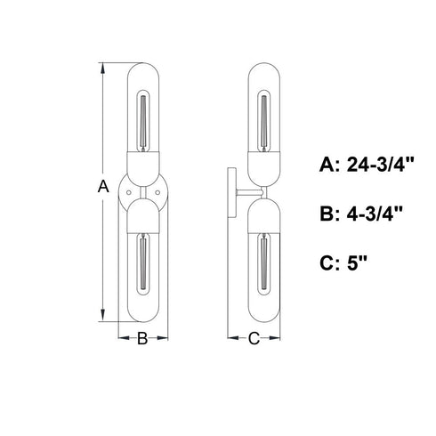 Vaxcel Thalia 24.75 in. 2 Light Wall Light in Matte Black Model: W0481