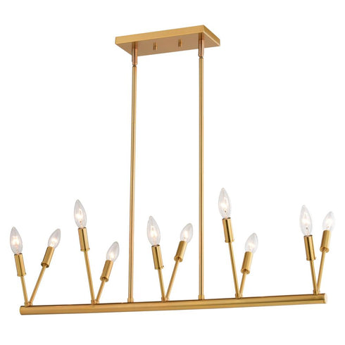 Vaxcel Warwick 32.25 in. W 10 Light Linear Chandelier in Natural Brass Model: H0306