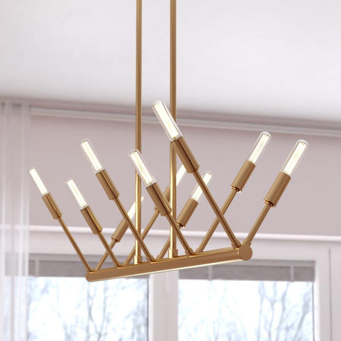 Vaxcel Warwick 32.25 in. W 10 Light Linear Chandelier in Natural Brass Model: H0306