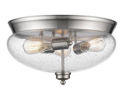 Z-Lite Amon 3 Light Flush Mount in Brushed Nickel Finish Model: 722F3-BN